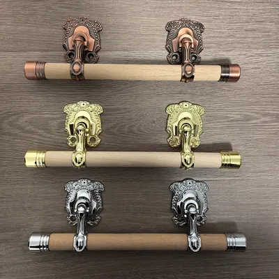 Combine Wooden Coffin Handles With Wooden Bar 1070-30cm Polish Metal Arm and End Cap side view