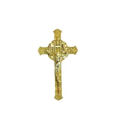 Coffin handle crucifix RIP flower and thumscrew washer H9004 in gold detail view