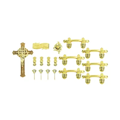 Coffin handle crucifix RIP flower and thumscrew washer H9004 in gold