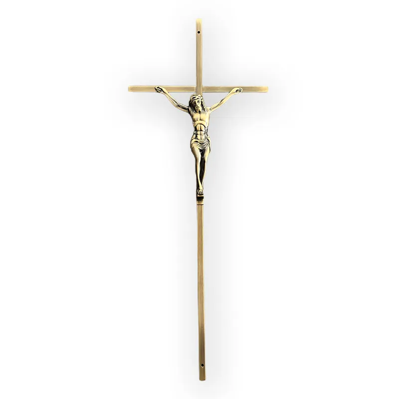 Funeral Crucifix 8065 Metal Cross in Antique Brass Color for Wooden Coffin and Casket Ornament