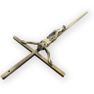 Funeral Crucifix 8065 Metal Cross in Antique Brass Color for Wooden Coffin and Casket Ornament finish detail