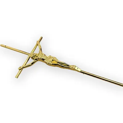Polished Gold Metal Crucifix and Cross 8032 in Size 64x17cm for Wooden Coffin and Casket Ornament side view