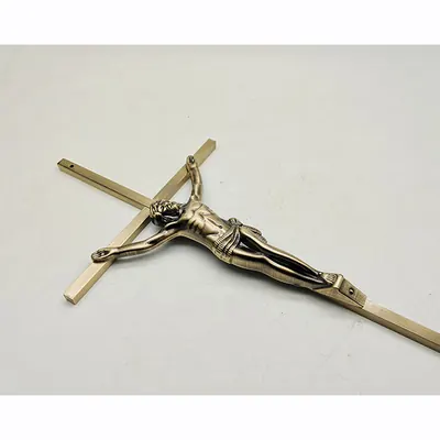 Funeral Crucifix And Cross 8047 in Metal Material and Antique Brass Color for Wooden Coffin and Casket side view