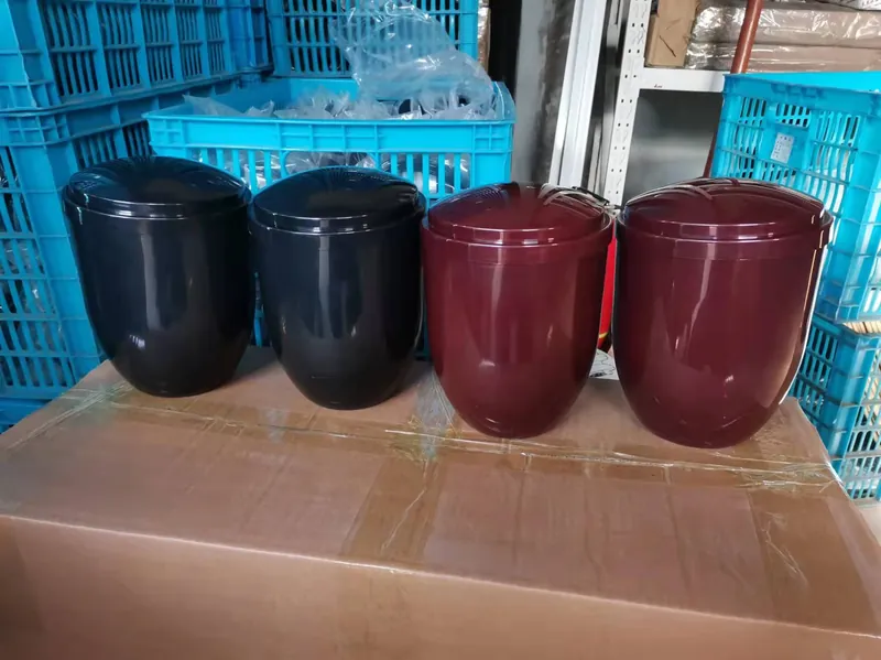 Group of black and maroon funeral urns produced by Virtue Hardware Co., Ltd
